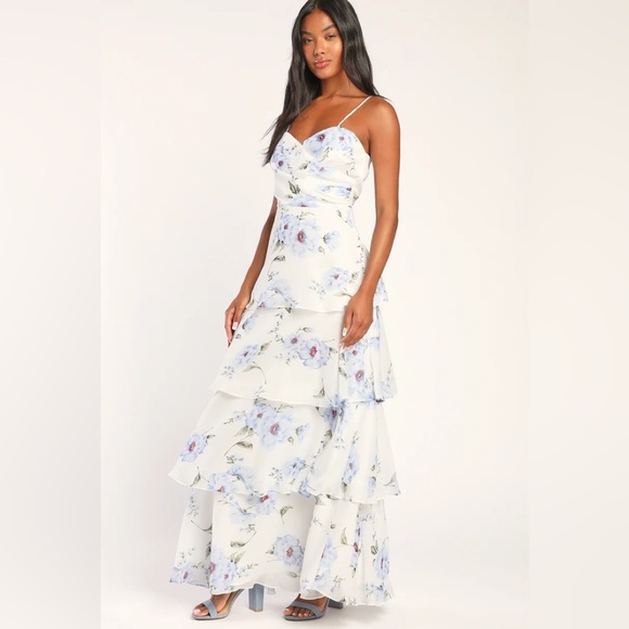 A Tier Delight White Floral Print Surplice Tiered Maxi Dress - Picture 1 of 13